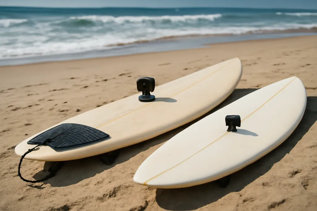 A mouth mount and a nose-mounted board camera compared on two separate surfboards
