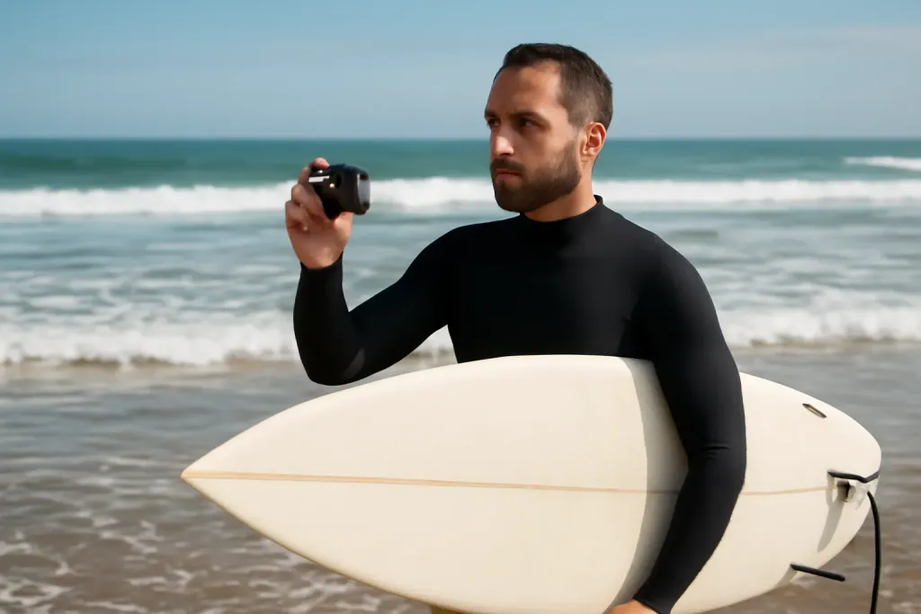 Photo illustrating point and shoot vs action camera for surf