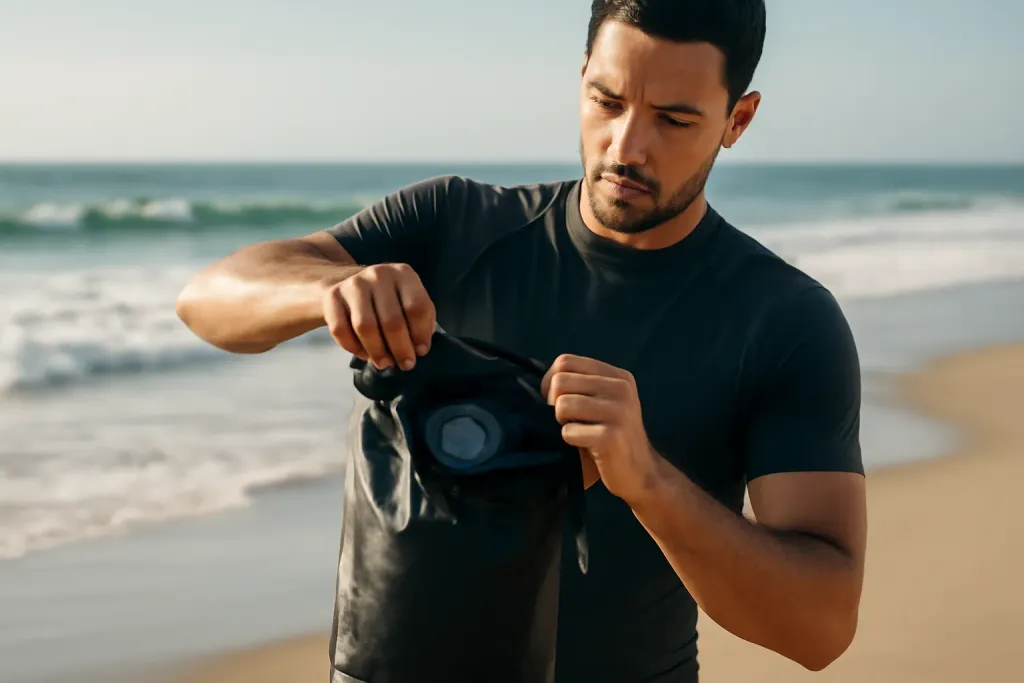 Photo illustrating roll-top closure technique dry bag