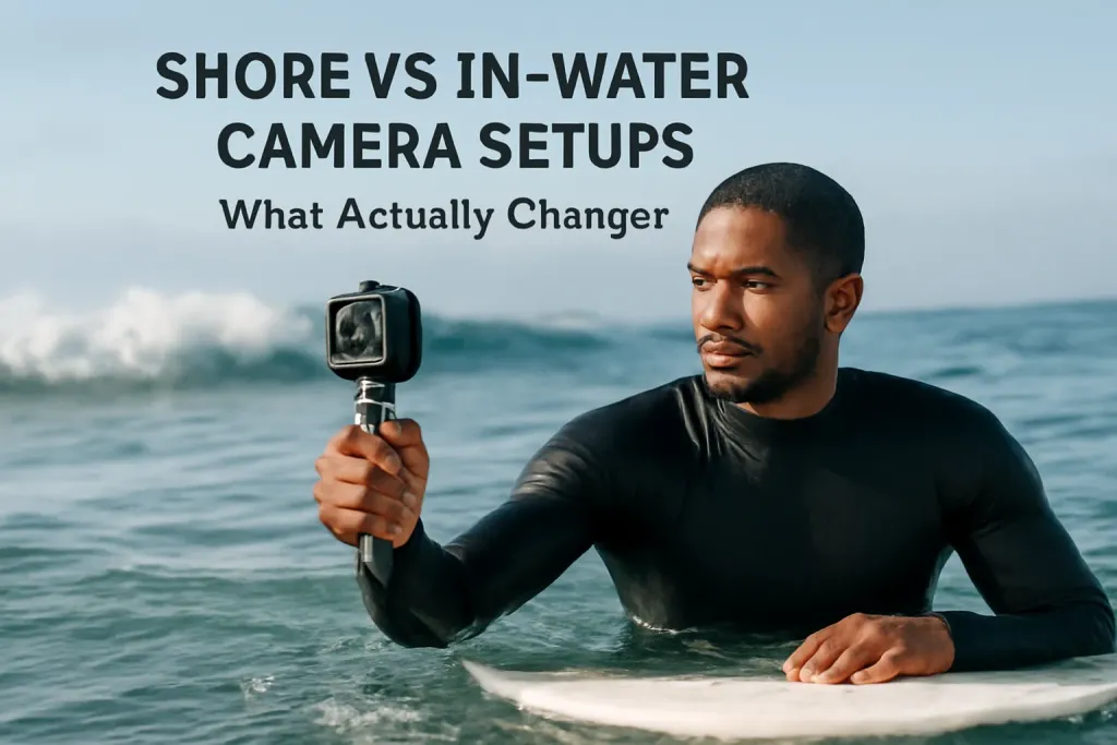 Photo illustrating shore vs in-water camera setup