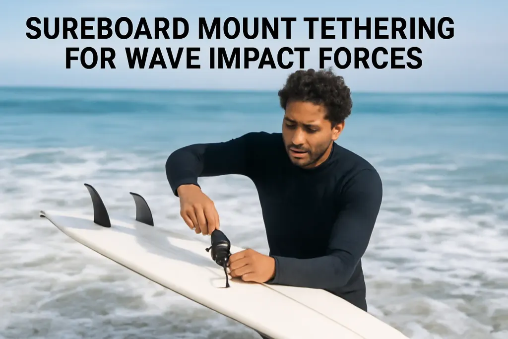 Photo illustrating surfboard mount tether