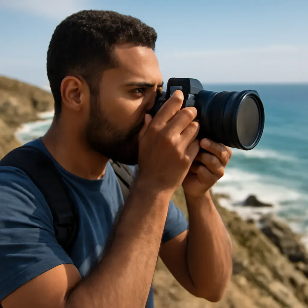 AI-generated editorial product photograph (not the exact linked listing) of circular polarizing filter for mirrorless lenses