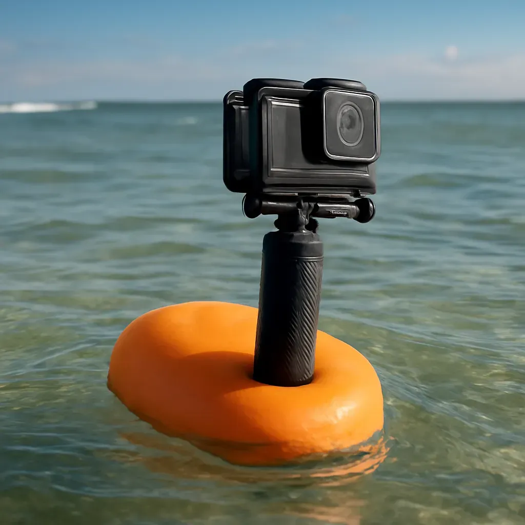 AI-generated editorial product photograph (not the exact linked listing) of floating grip for housed cameras