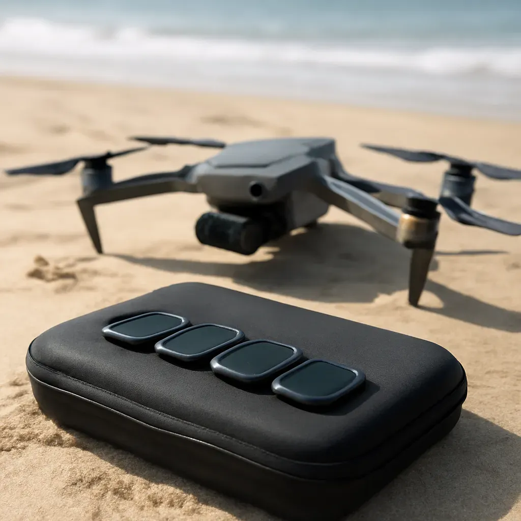 AI-generated editorial product photograph (not the exact linked listing) of nd filter set for coastal drones