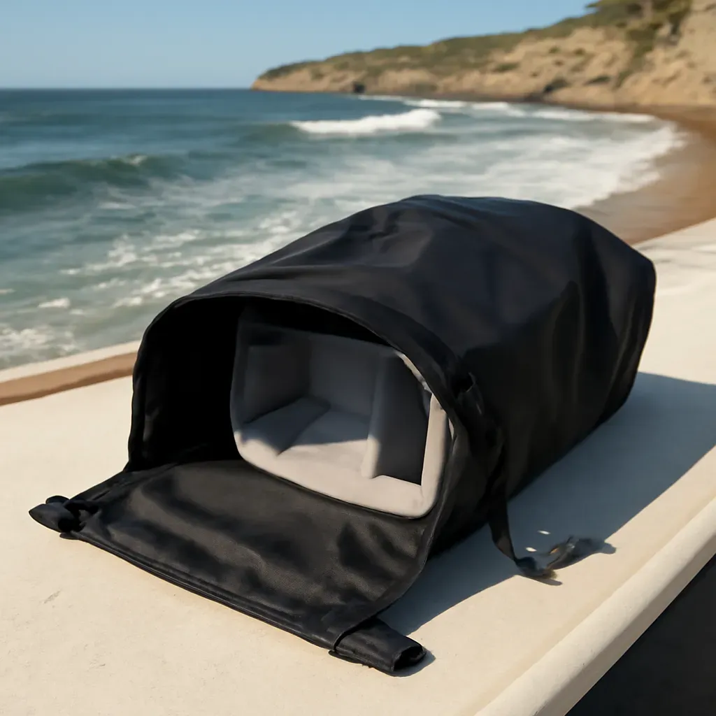 AI-generated editorial product photograph (not the exact linked listing) of padded insert camera dry bag