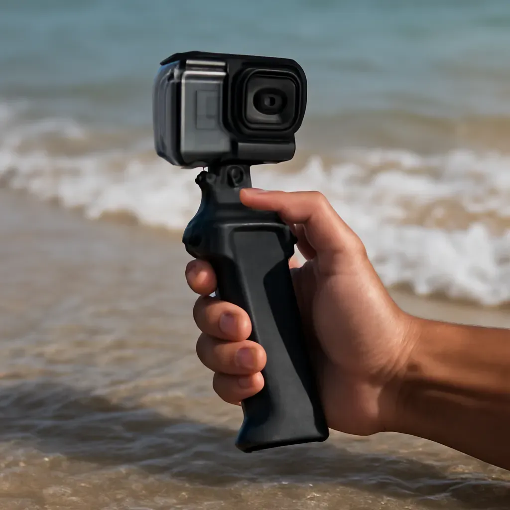 AI-generated editorial product photograph (not the exact linked listing) of pistol-grip floating camera handle