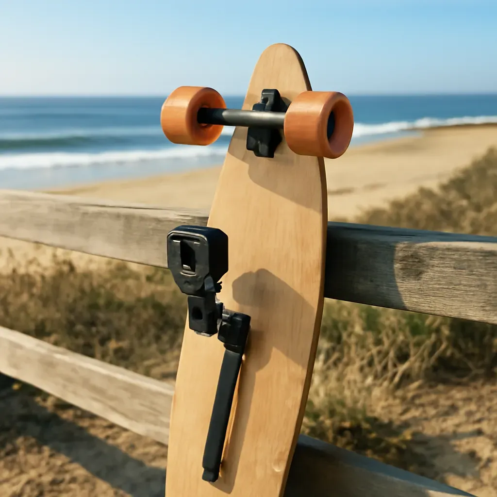 AI-generated editorial product photograph (not the exact linked listing) of rail mount for longboards