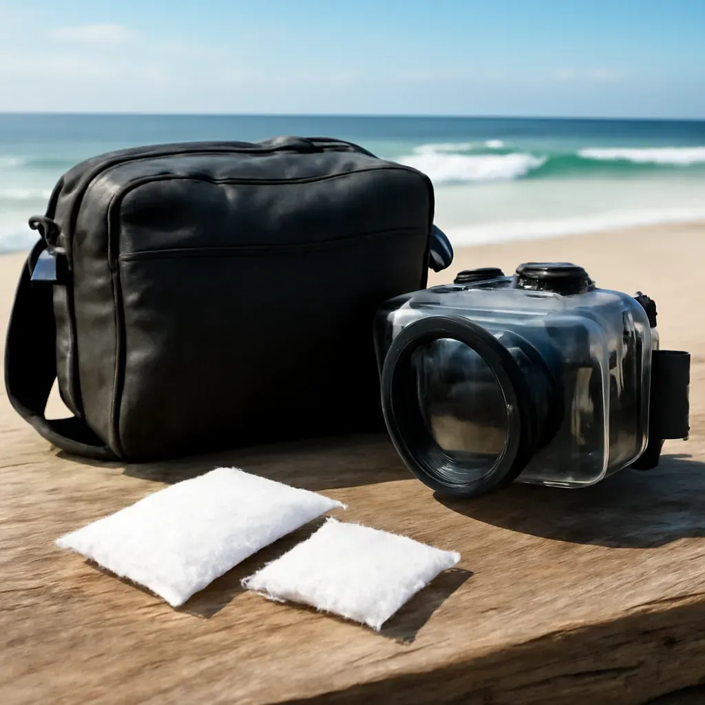 AI-generated editorial product photograph (not the exact linked listing) of silica gel and moisture control packs