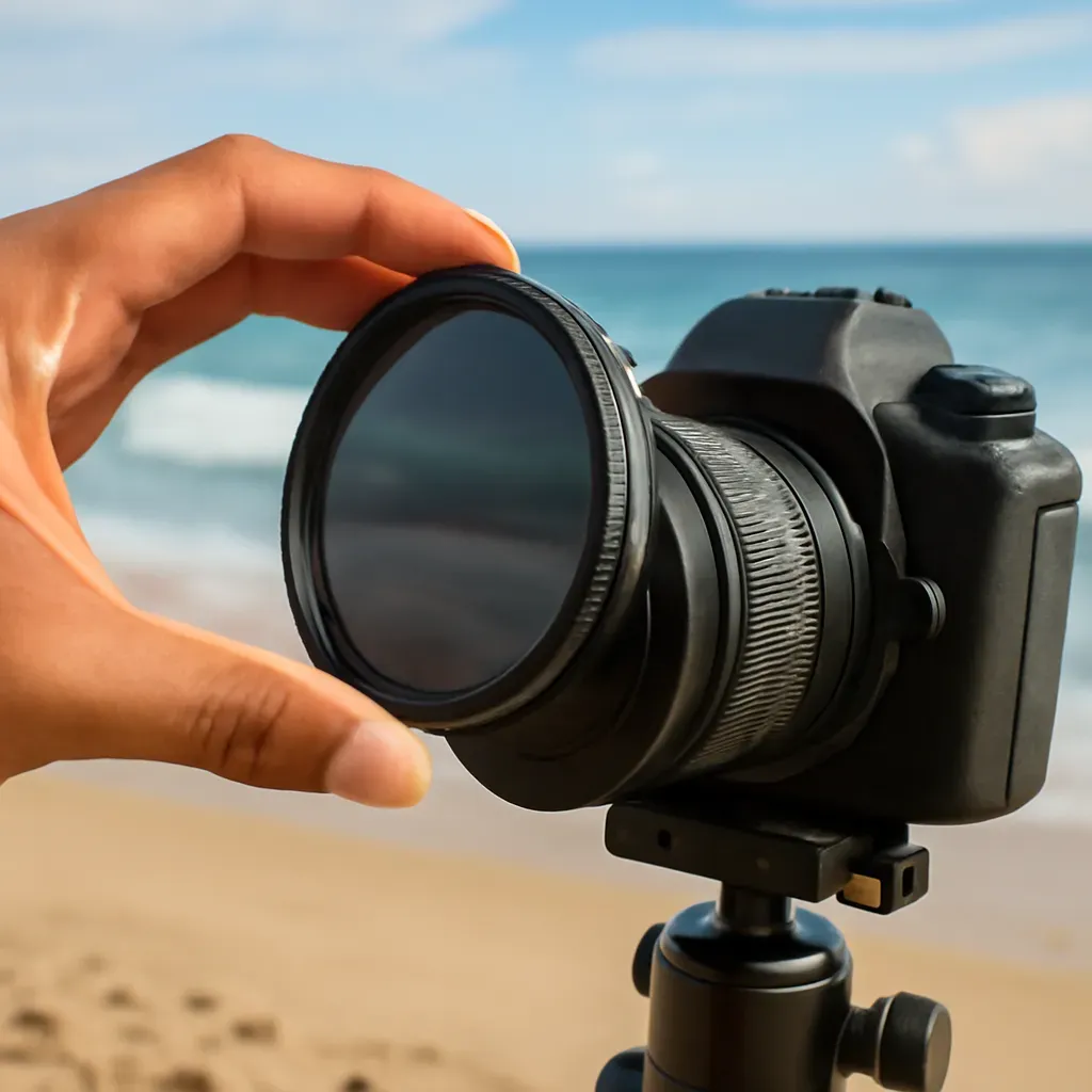 AI-generated editorial product photograph (not the exact linked listing) of variable nd-polarizer combo filter